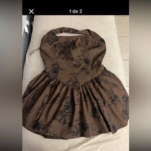Strapless Brown Floral Dress